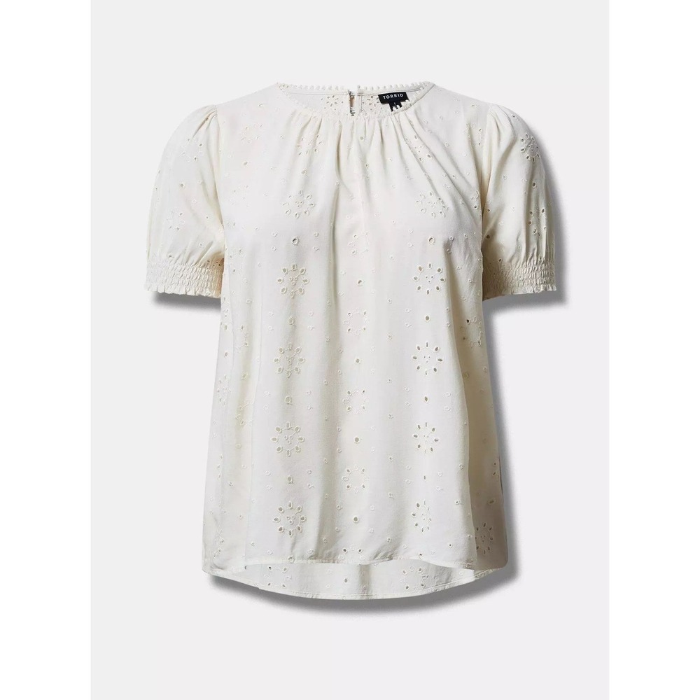 Torrid Ivory Eyelet Embroidered Button-Back Short Sleeve Top Blouse 2X